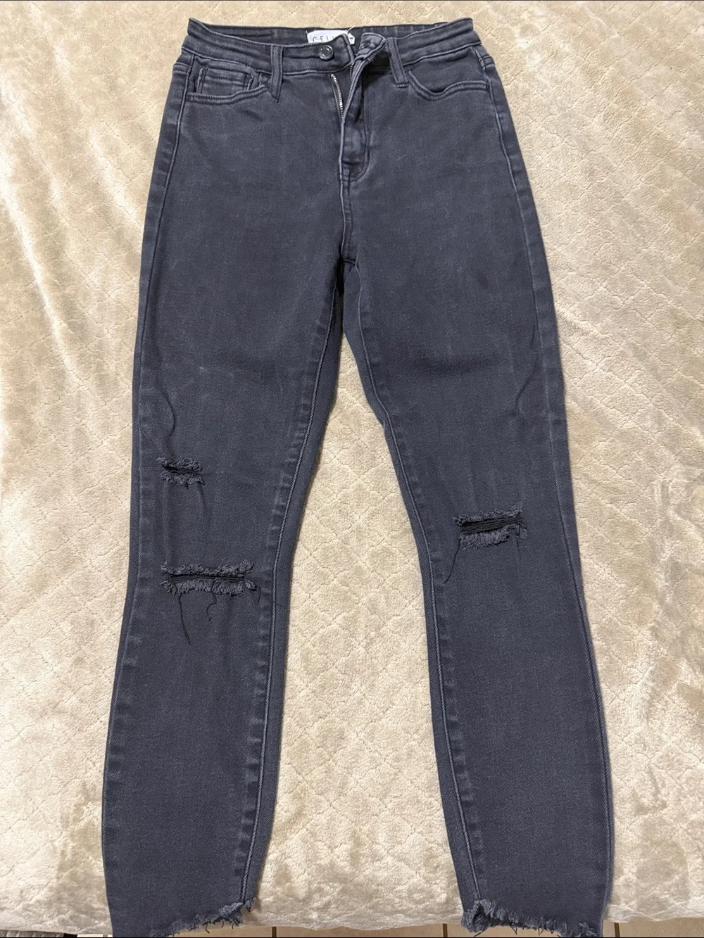 Cello Black Skinny High-Rise Jeans with Knee Distressing